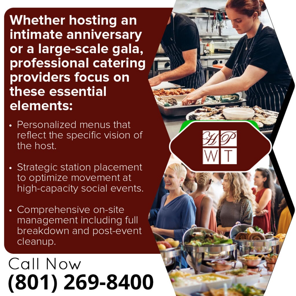 Celebrate Life's Milestones with Special Event Catering in Salt Lake City 2 Catering team preparing food and guests enjoying buffet service at a Utah event by Have Party Will Travel, highlighting personalized menus, strategic station placement, and full-service event catering.
