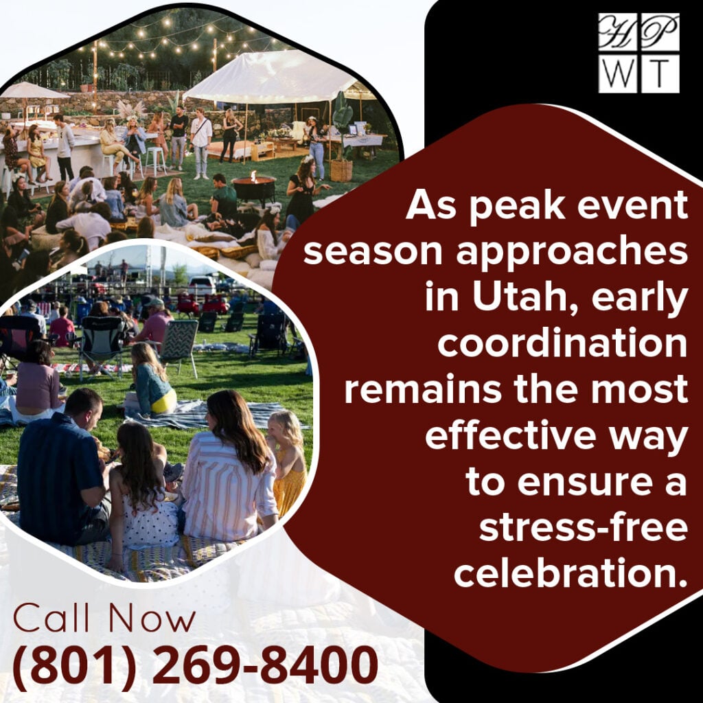 Celebrate Life's Milestones with Special Event Catering in Salt Lake City 1 Guests gathered at an outdoor catered event in Utah by Have Party Will Travel, showing early event coordination, social dining setup, and seasonal celebration planning.