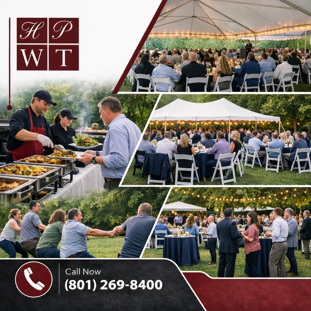 How Do Business Catering Services Handle Large Outdoor Corporate Events? 1 Corporate event catering and team building gathering with buffet service, outdoor dining and networking activities in Salt Lake City