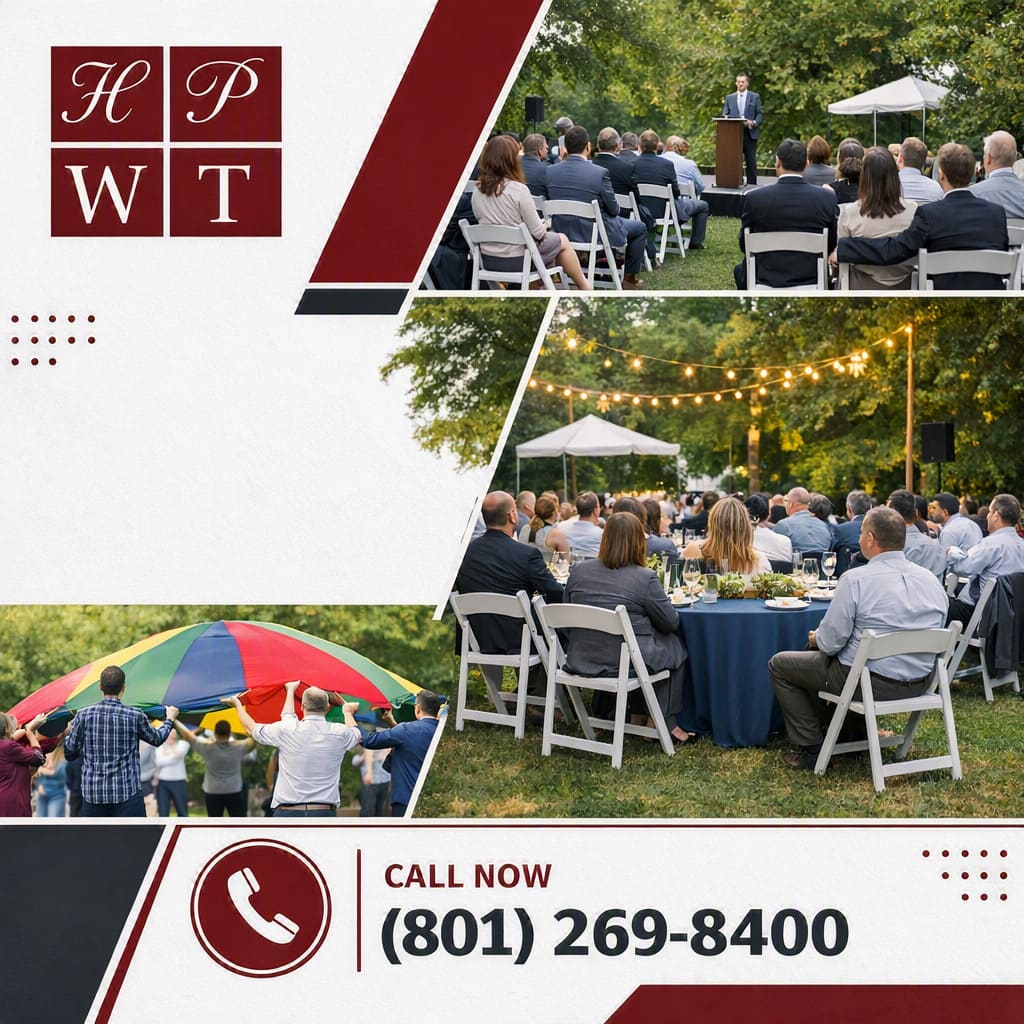 How Do Business Catering Services Handle Large Outdoor Corporate Events? 2 Outdoor corporate banquet event with catered dining, guest seating and professional event management in Salt Lake City