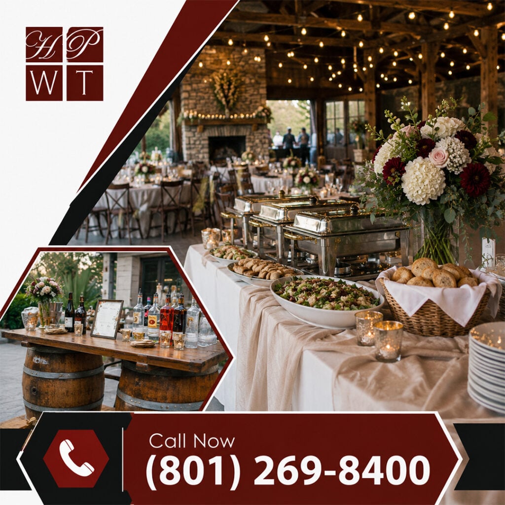Why Should You Hire Professional Event Caterers for Your Open House? 2 Elegant wedding reception catering setup with buffet stations, desserts, beverage service and floral table centerpieces